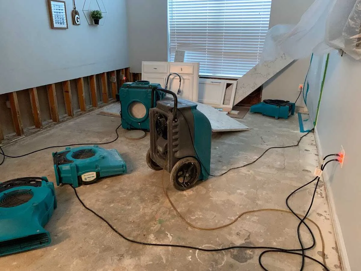 Dehumidifier in flood-cut room for Water Damage Restoration in Grand Terrace